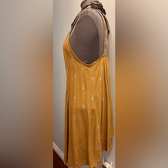NWT Free People Rising Sun Gold Bejewelled V Neck Slip Dress - Picture 6 of 13